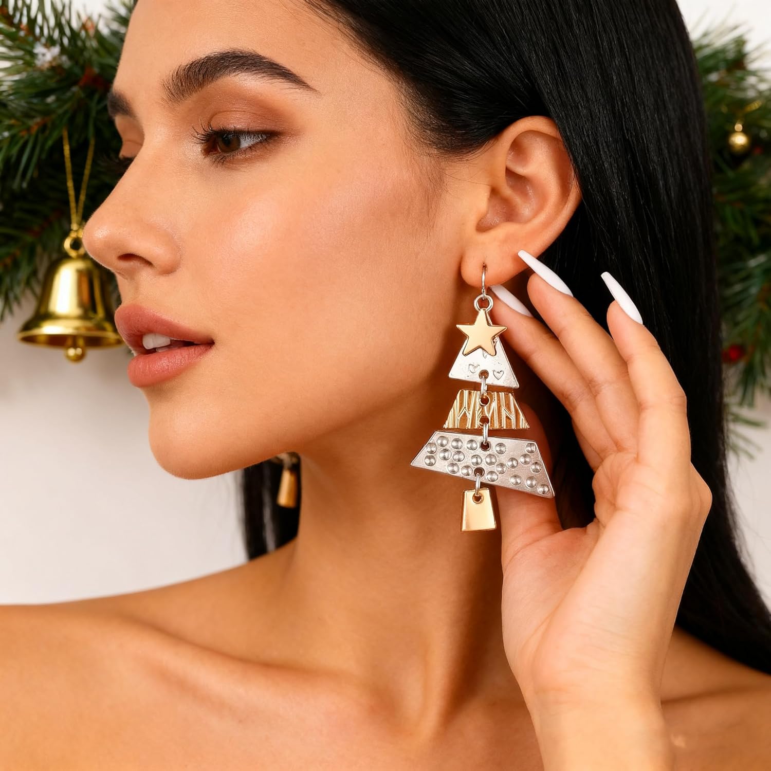 Christmas Tree Earrings for Women, Dainty Metal Splicing Christmas Tree Earrings for Women, Fashion Holiday Drop Dangle Earring for Women - 我的商店我的商店我的商店