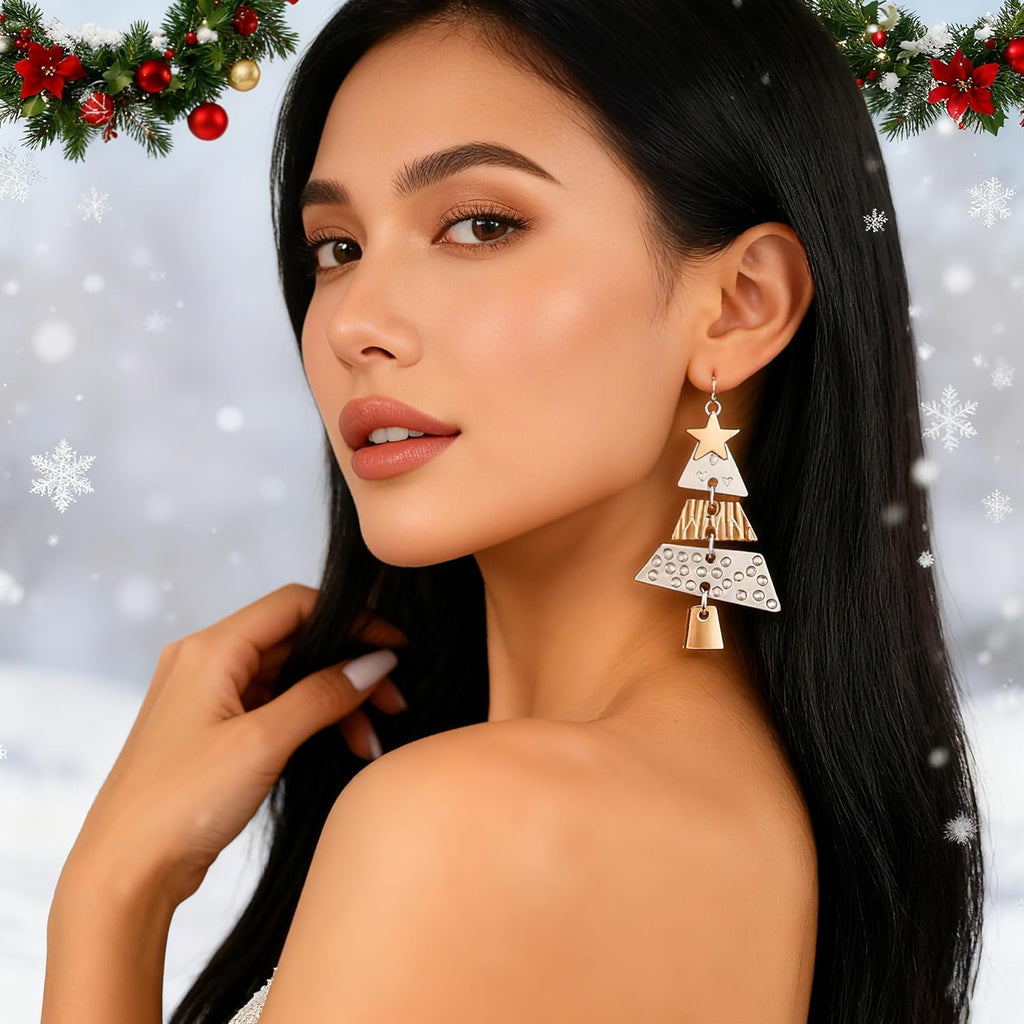 Christmas Tree Earrings for Women, Dainty Metal Splicing Christmas Tree Earrings for Women, Fashion Holiday Drop Dangle Earring for Women - 我的商店我的商店我的商店