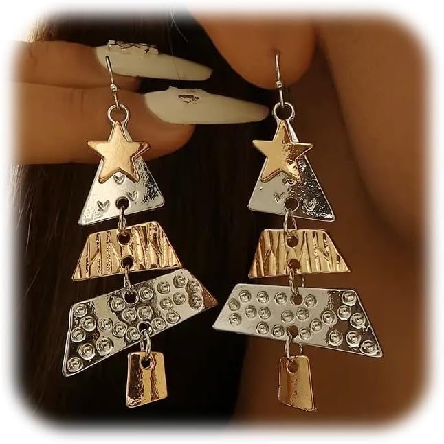 Christmas Tree Earrings for Women, Dainty Metal Splicing Christmas Tree Earrings for Women, Fashion Holiday Drop Dangle Earring for Women - 我的商店我的商店我的商店