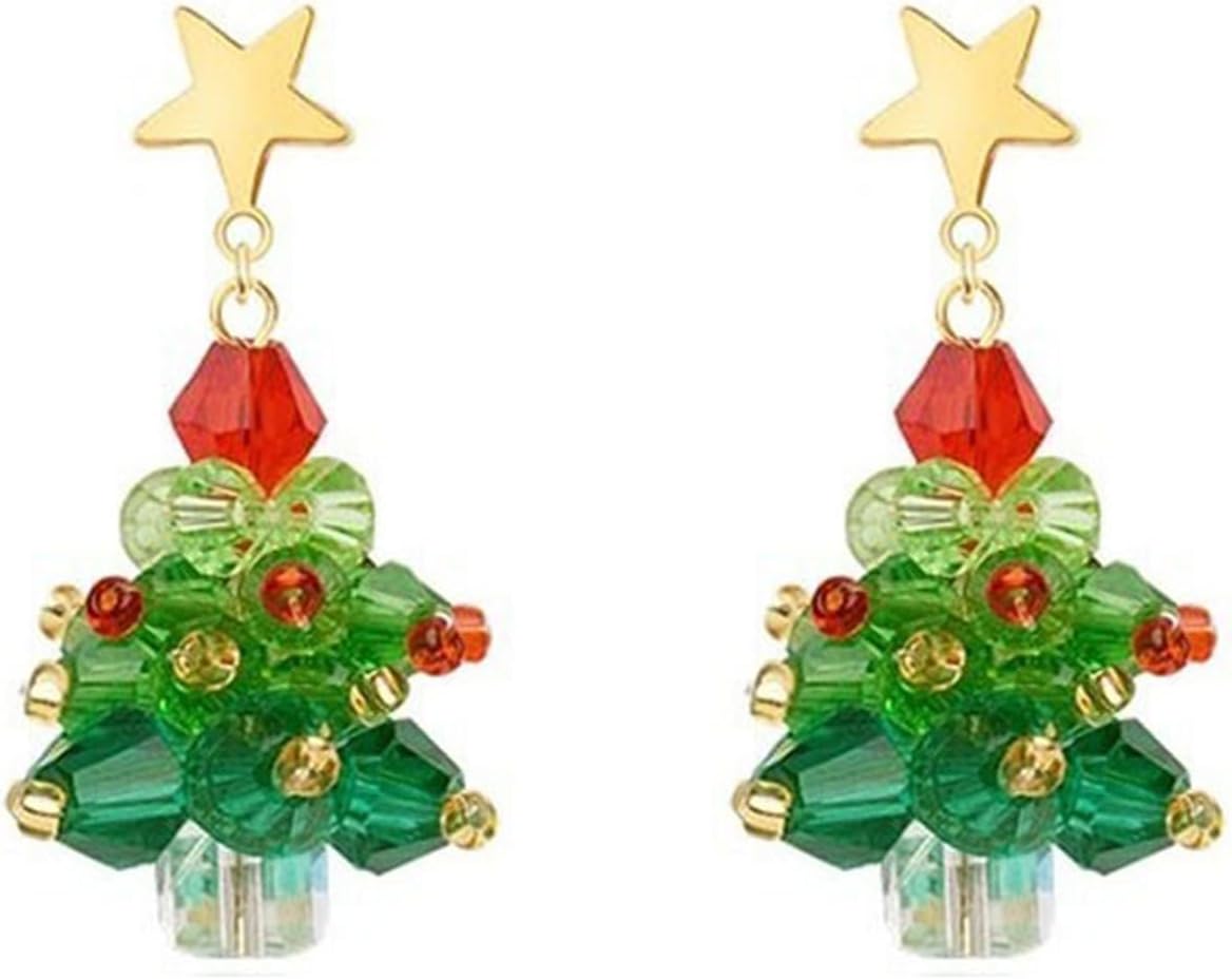 Christmas Tree Earrings for Women Girls Cute Handmade Crystal Christmas Tree Cake Dangle Drop Holiday Earrings Xmas Merry Christmas Winter Jewelry Gifts - QIAO Crystal我的商店QIAO Crystal