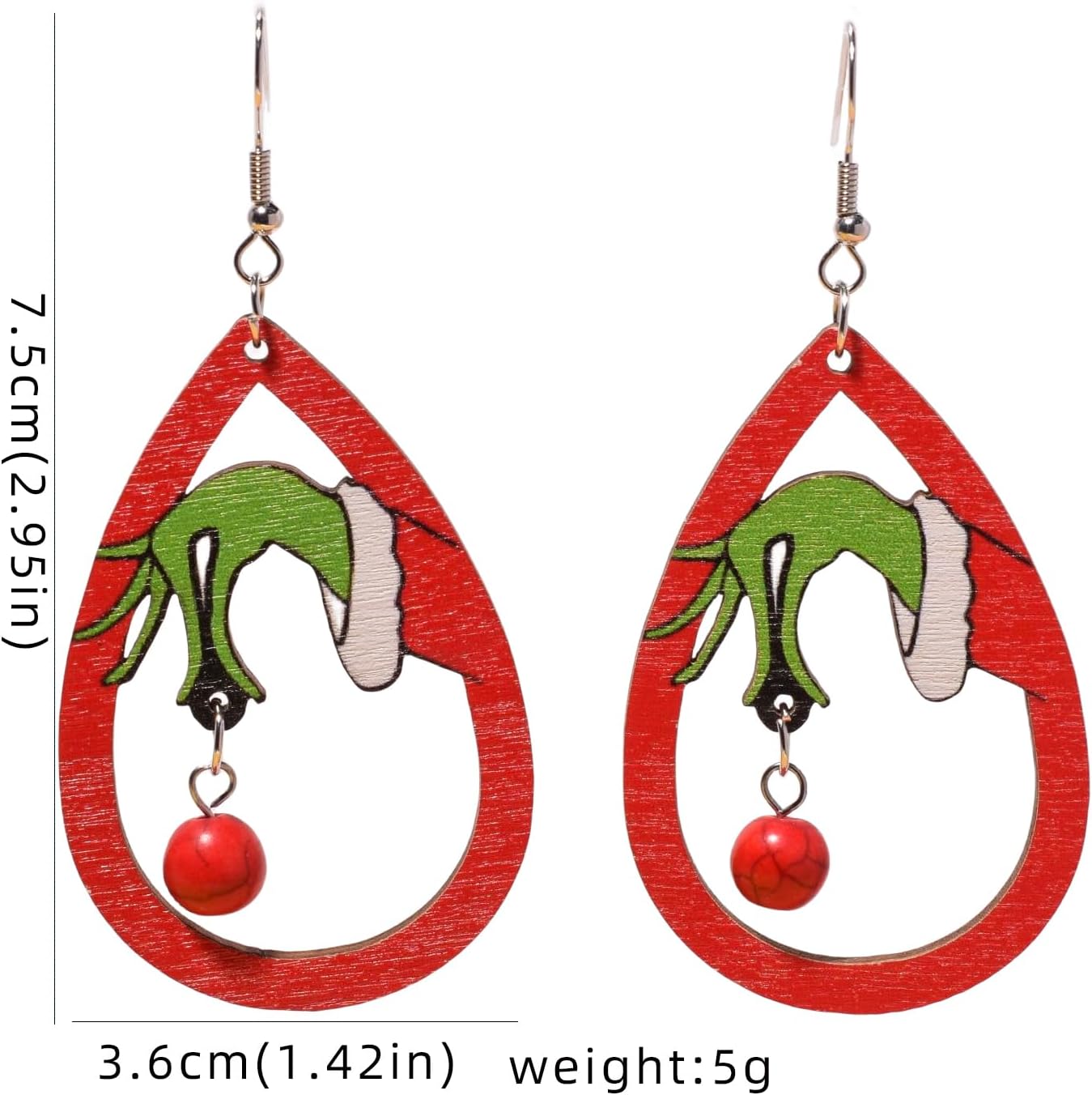 Christmas Tree Earrings for Women - Handmade Wooden Teardrop Dangle Earrings With Red Green Jingle Bells - New Year Party Winter Holiday Jewelry Gift - 我的商店我的商店我的商店