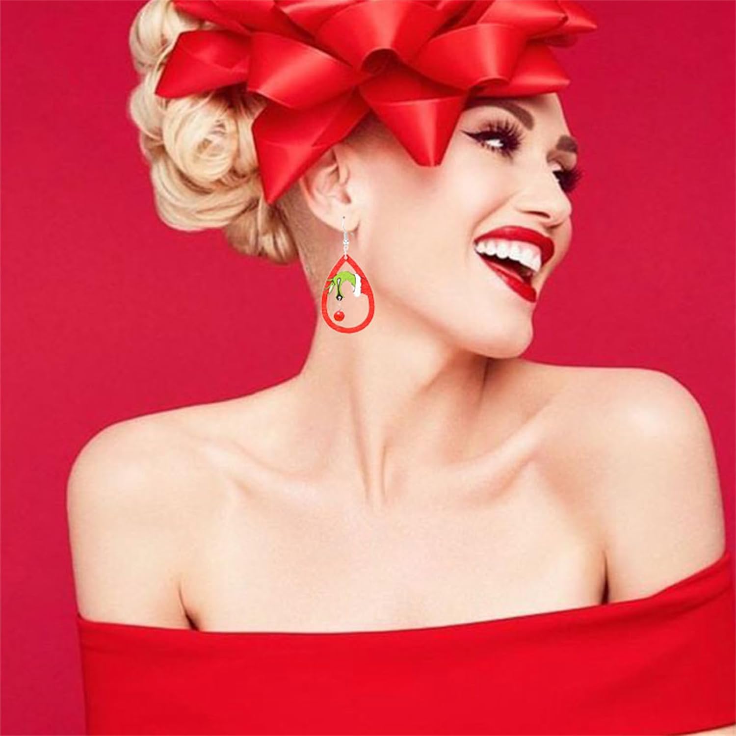 Christmas Tree Earrings for Women - Handmade Wooden Teardrop Dangle Earrings With Red Green Jingle Bells - New Year Party Winter Holiday Jewelry Gift - 我的商店我的商店我的商店