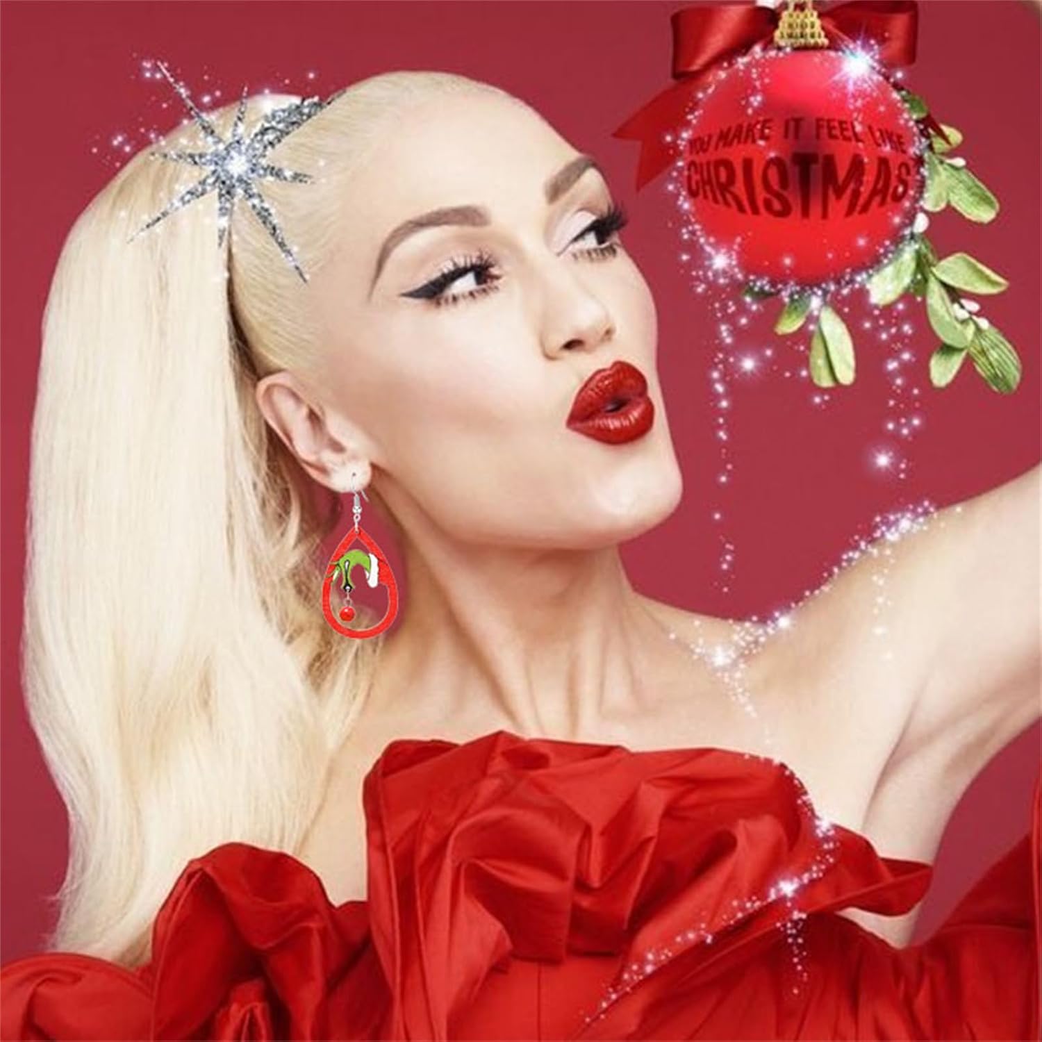 Christmas Tree Earrings for Women - Handmade Wooden Teardrop Dangle Earrings With Red Green Jingle Bells - New Year Party Winter Holiday Jewelry Gift - 我的商店我的商店我的商店