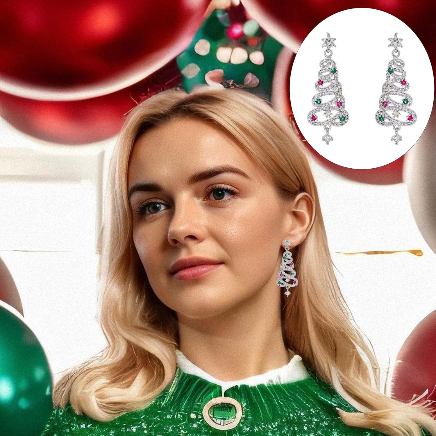 Christmas Tree Earrings for Women Sparkle Rhinestone Christmas Tree Earrings Silver Xmas Tree Earrings Colorful Crystal Christmas Tree Dangle Earrings Christmas Gifts Stocking Stuffers for Women - 我的商店我的商店我的商店