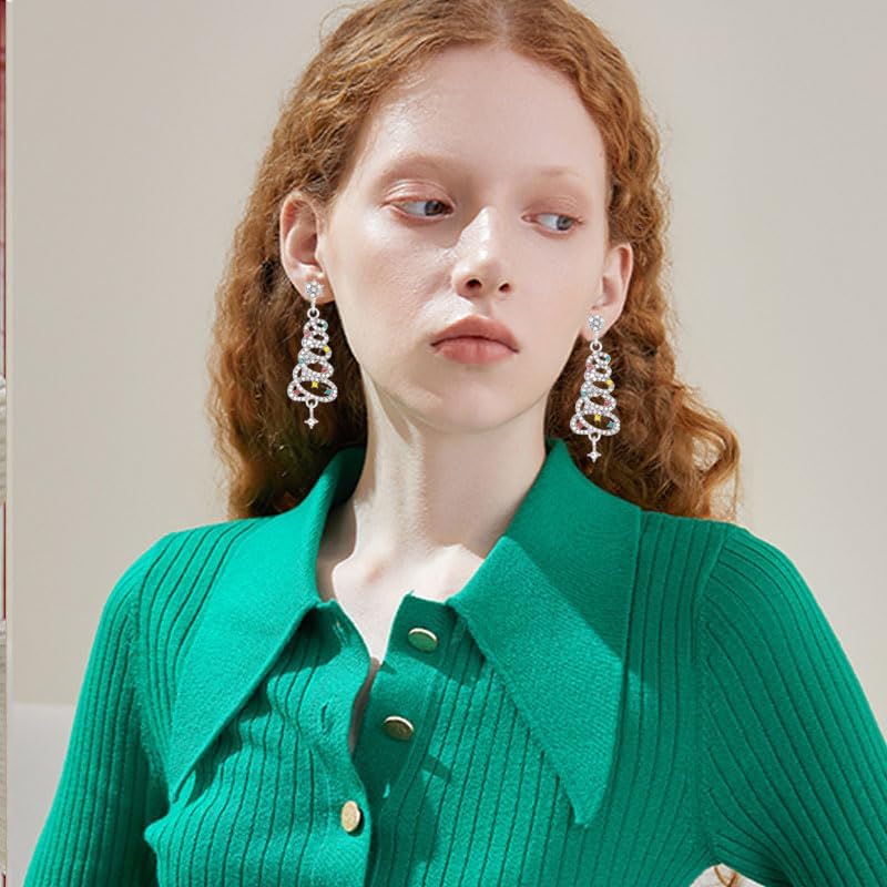 Christmas Tree Earrings for Women Unique Gold Rhinestone Crystal Christmas Tree Dangle Drop Earrings Exquisite Xmas Tree Earrings Christmas Party Jewelry Holiday Accessory - 我的商店我的商店我的商店