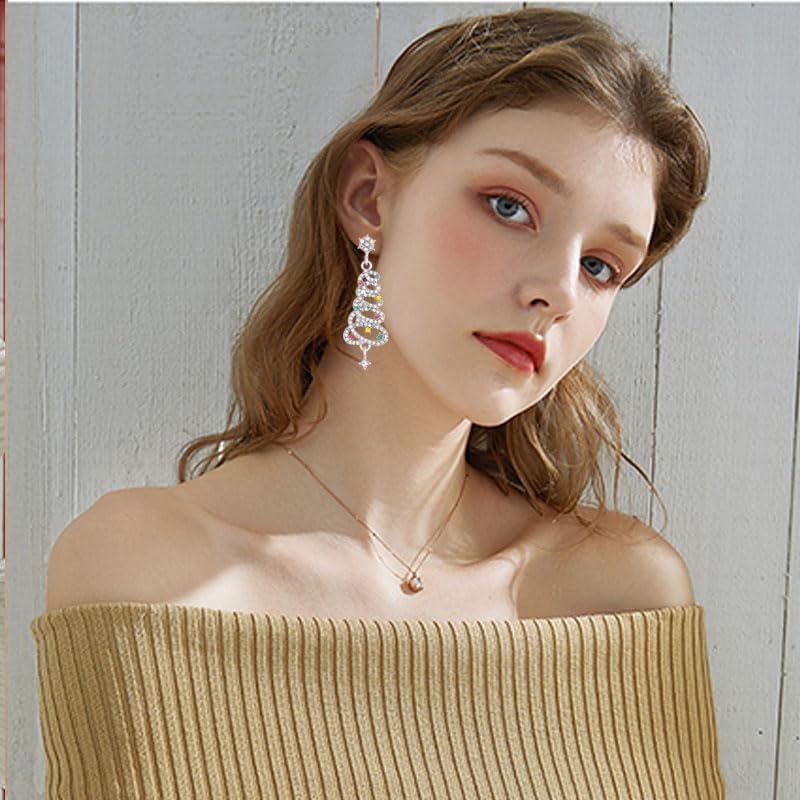 Christmas Tree Earrings for Women Unique Gold Rhinestone Crystal Christmas Tree Dangle Drop Earrings Exquisite Xmas Tree Earrings Christmas Party Jewelry Holiday Accessory - 我的商店我的商店我的商店