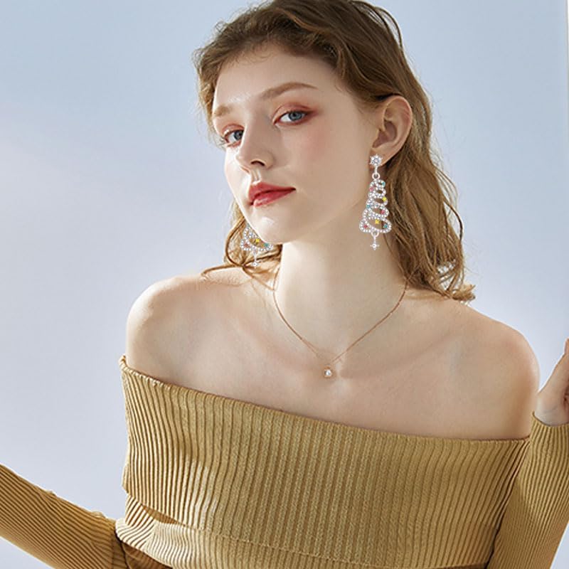 Christmas Tree Earrings for Women Unique Gold Rhinestone Crystal Christmas Tree Dangle Drop Earrings Exquisite Xmas Tree Earrings Christmas Party Jewelry Holiday Accessory - 我的商店我的商店我的商店