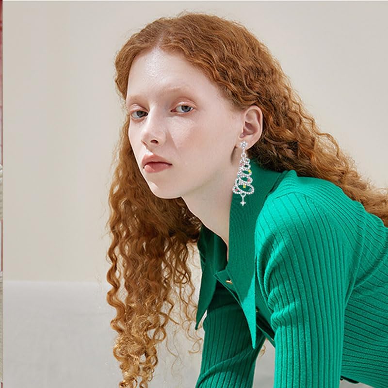 Christmas Tree Earrings for Women Unique Gold Rhinestone Crystal Christmas Tree Dangle Drop Earrings Exquisite Xmas Tree Earrings Christmas Party Jewelry Holiday Accessory - 我的商店我的商店我的商店