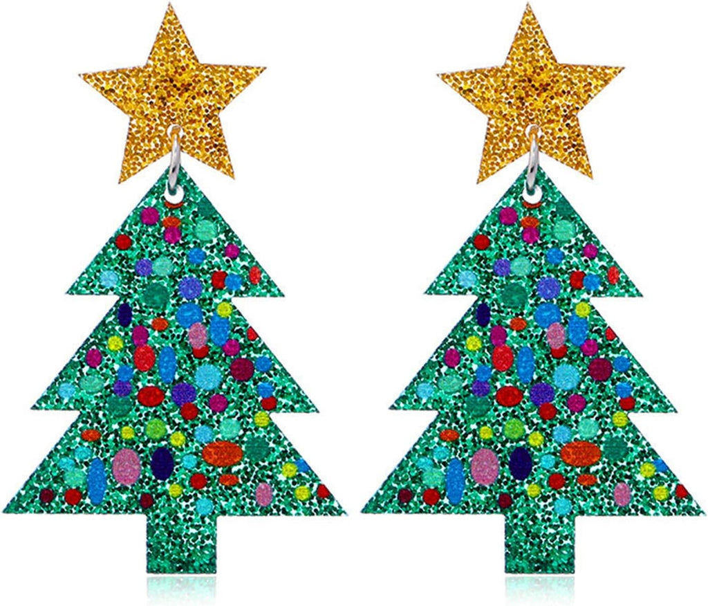Christmas Tree Earrings - Unique Handmade Acrylic Holiday Earrings in Colourful, Lightweight Drop Dangle Design - Perfect Xmas Gifts - 我的商店我的商店我的商店