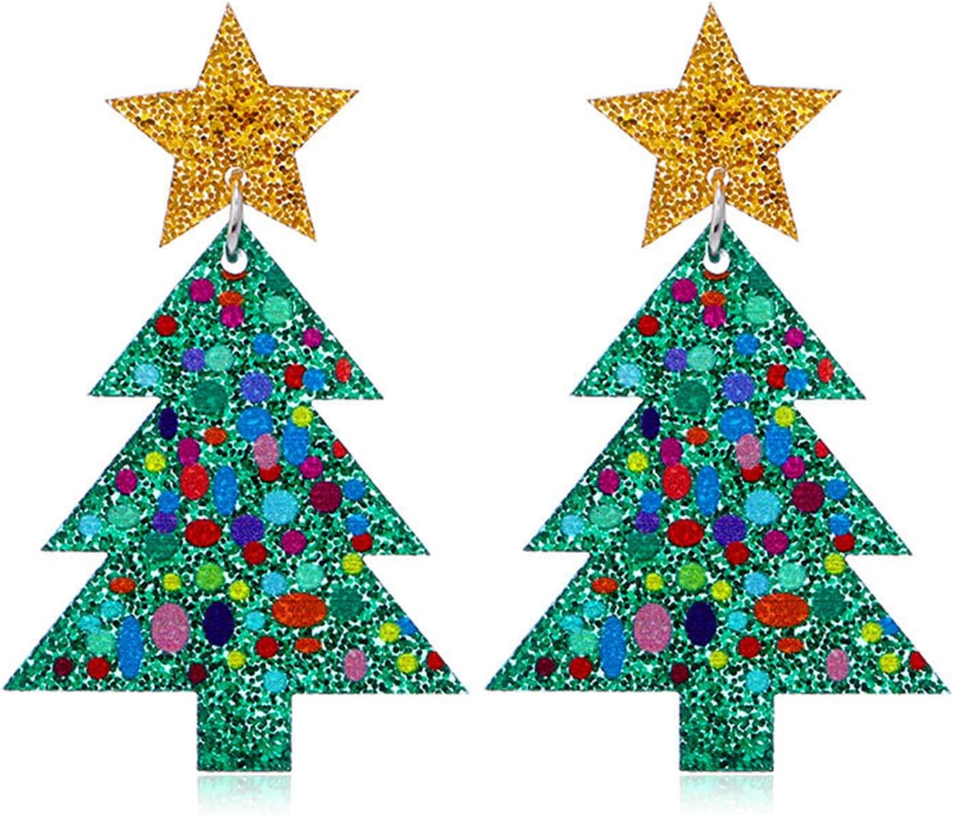 Christmas Tree Earrings - Unique Handmade Acrylic Holiday Earrings in Colourful, Lightweight Drop Dangle Design - Perfect Xmas Gifts - 我的商店我的商店我的商店