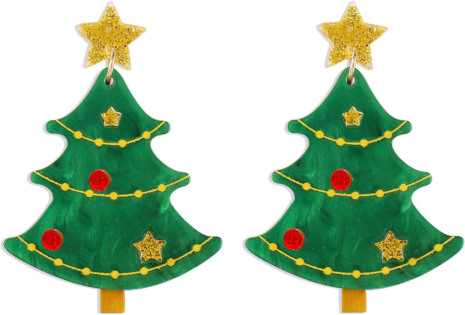 Christmas Tree Earrings - Unique Handmade Acrylic Holiday Earrings in Colourful, Lightweight Drop Dangle Design - Perfect Xmas Gifts - 我的商店我的商店我的商店