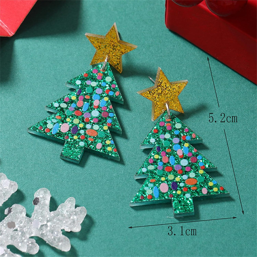 Christmas Tree Earrings - Unique Handmade Acrylic Holiday Earrings in Colourful, Lightweight Drop Dangle Design - Perfect Xmas Gifts - 我的商店我的商店我的商店