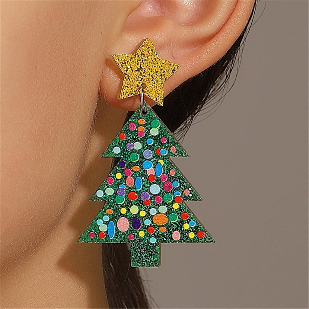 Christmas Tree Earrings - Unique Handmade Acrylic Holiday Earrings in Colourful, Lightweight Drop Dangle Design - Perfect Xmas Gifts - 我的商店我的商店我的商店