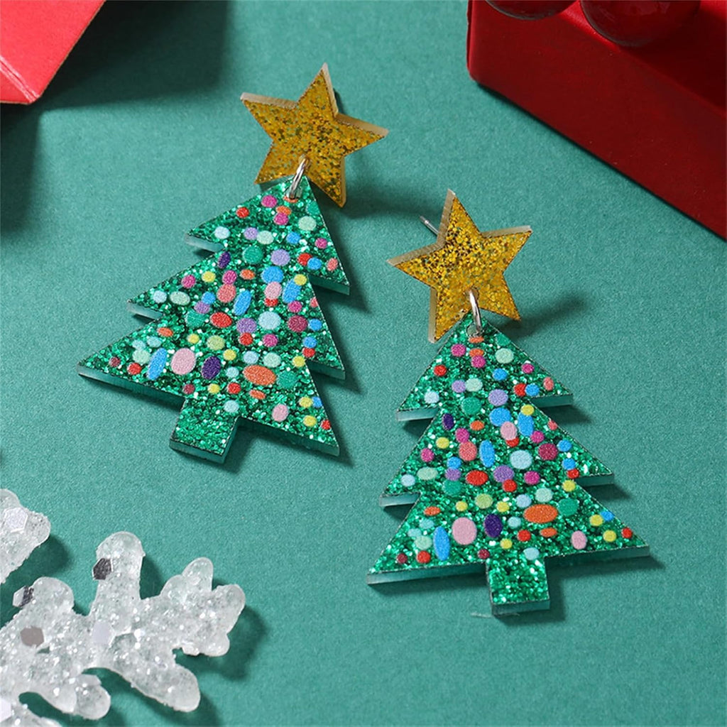 Christmas Tree Earrings - Unique Handmade Acrylic Holiday Earrings in Colourful, Lightweight Drop Dangle Design - Perfect Xmas Gifts - 我的商店我的商店我的商店