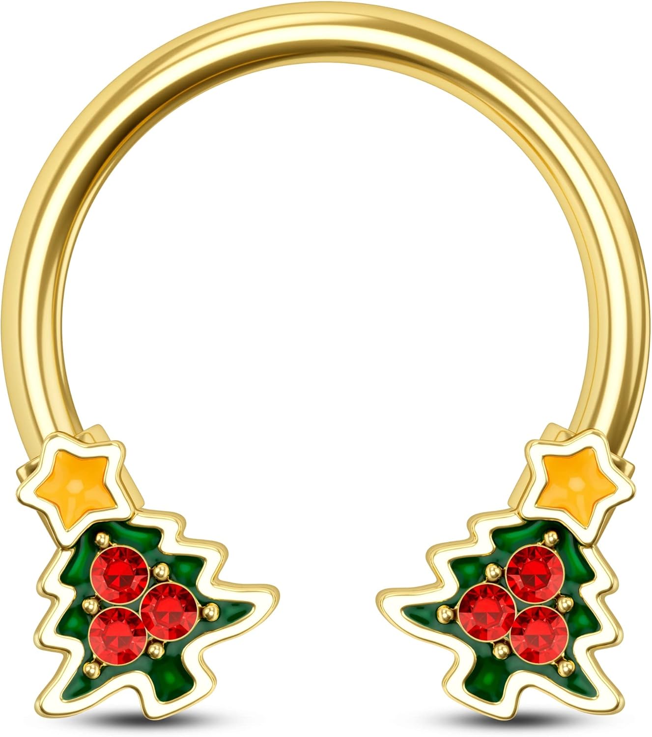 Christmas Tree Septum Ring 16G Septum Piercing Jewelry 316L Stainless Steel Gold Daith Piercing Jewelry 10mm Daith Earrings for Christmas - QIAO CrystalQIAO CrystalQIAO Crystal