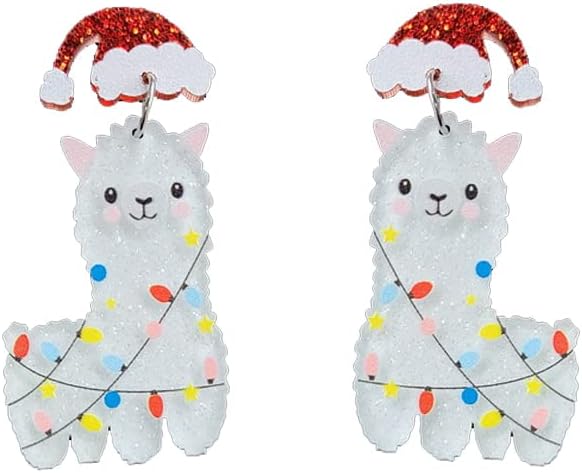 Christmas Tree Stud and Hoop Earrings - Acrylic Drop Dangle Jewelry With Gold Star, Green Tree, Santa Hat, Cute Alpaca - Festival Party Decoration - 我的商店我的商店我的商店