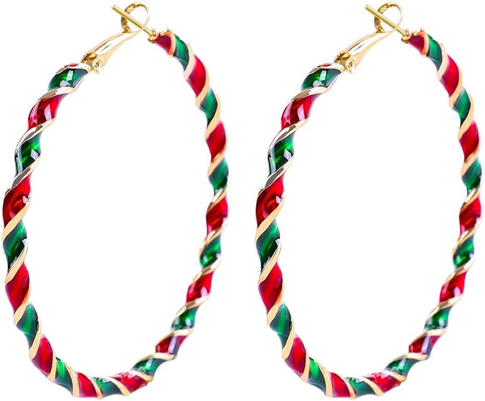 Christmas Tree Stud and Hoop Earrings - Acrylic Drop Dangle Jewelry With Gold Star, Green Tree, Santa Hat, Cute Alpaca - Festival Party Decoration - 我的商店我的商店我的商店