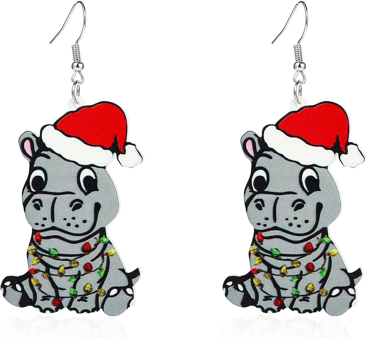 Christmas Wooden Earrings Cute Xmas Santa Claus Hippo Cow Hat Animals Drop Dangle Earrings for Women Lightweight Snowman Gingerbread Santa Tree Stud Earrings Holiday Jewelry Gift - QIAO Crystal我的商店QIAO Crystal