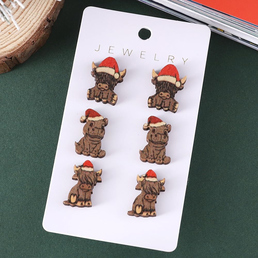 Christmas Wooden Earrings Cute Xmas Santa Claus Hippo Cow Hat Animals Drop Dangle Earrings for Women Lightweight Snowman Gingerbread Santa Tree Stud Earrings Holiday Jewelry Gift - QIAO Crystal我的商店QIAO Crystal
