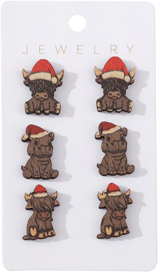 Christmas Wooden Earrings Cute Xmas Santa Claus Hippo Cow Hat Animals Drop Dangle Earrings for Women Lightweight Snowman Gingerbread Santa Tree Stud Earrings Holiday Jewelry Gift - QIAO Crystal我的商店QIAO Crystal
