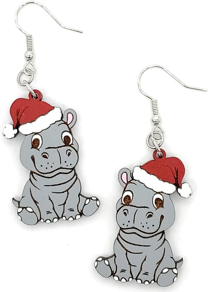 Christmas Wooden Earrings Cute Xmas Santa Claus Hippo Cow Hat Animals Drop Dangle Earrings for Women Lightweight Snowman Gingerbread Santa Tree Stud Earrings Holiday Jewelry Gift - QIAO Crystal我的商店QIAO Crystal