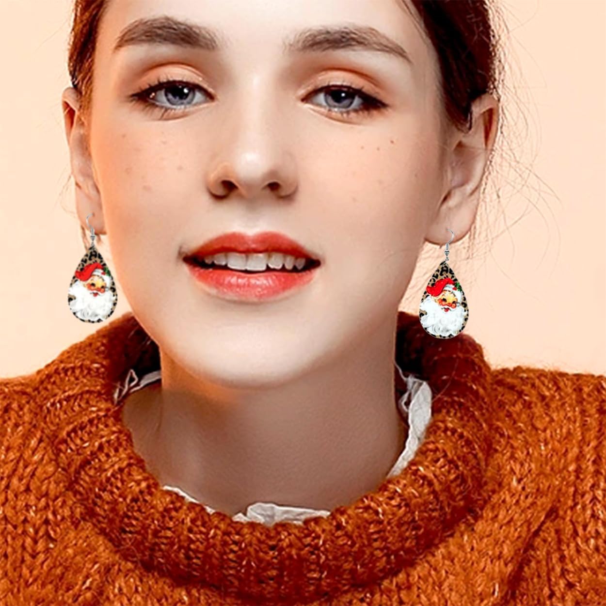 Christmas Wooden Santa Dangle Drop Earrings Set for Women Cute Holiday Earrings Lightweight Wood Round Christmas Stud Tree Xmas Gingerbread Decoration Christmas Accessories Jewelry Gift - 我的商店我的商店我的商店