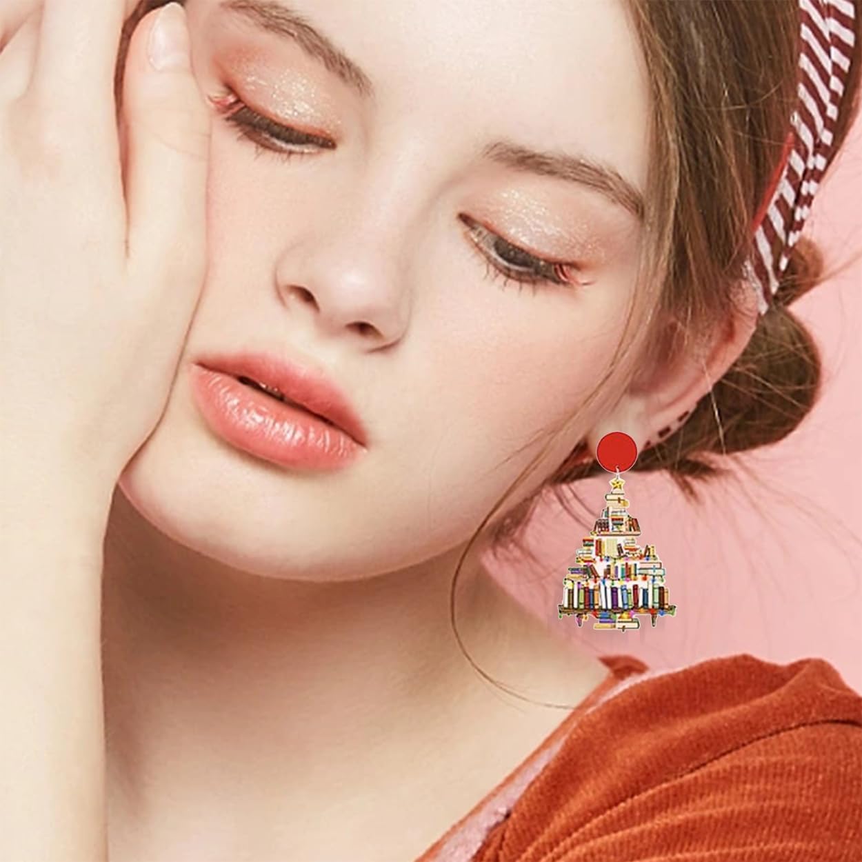 Christmas Wooden Santa Dangle Drop Earrings Set for Women Cute Holiday Earrings Lightweight Wood Round Christmas Stud Tree Xmas Gingerbread Decoration Christmas Accessories Jewelry Gift - 我的商店我的商店我的商店