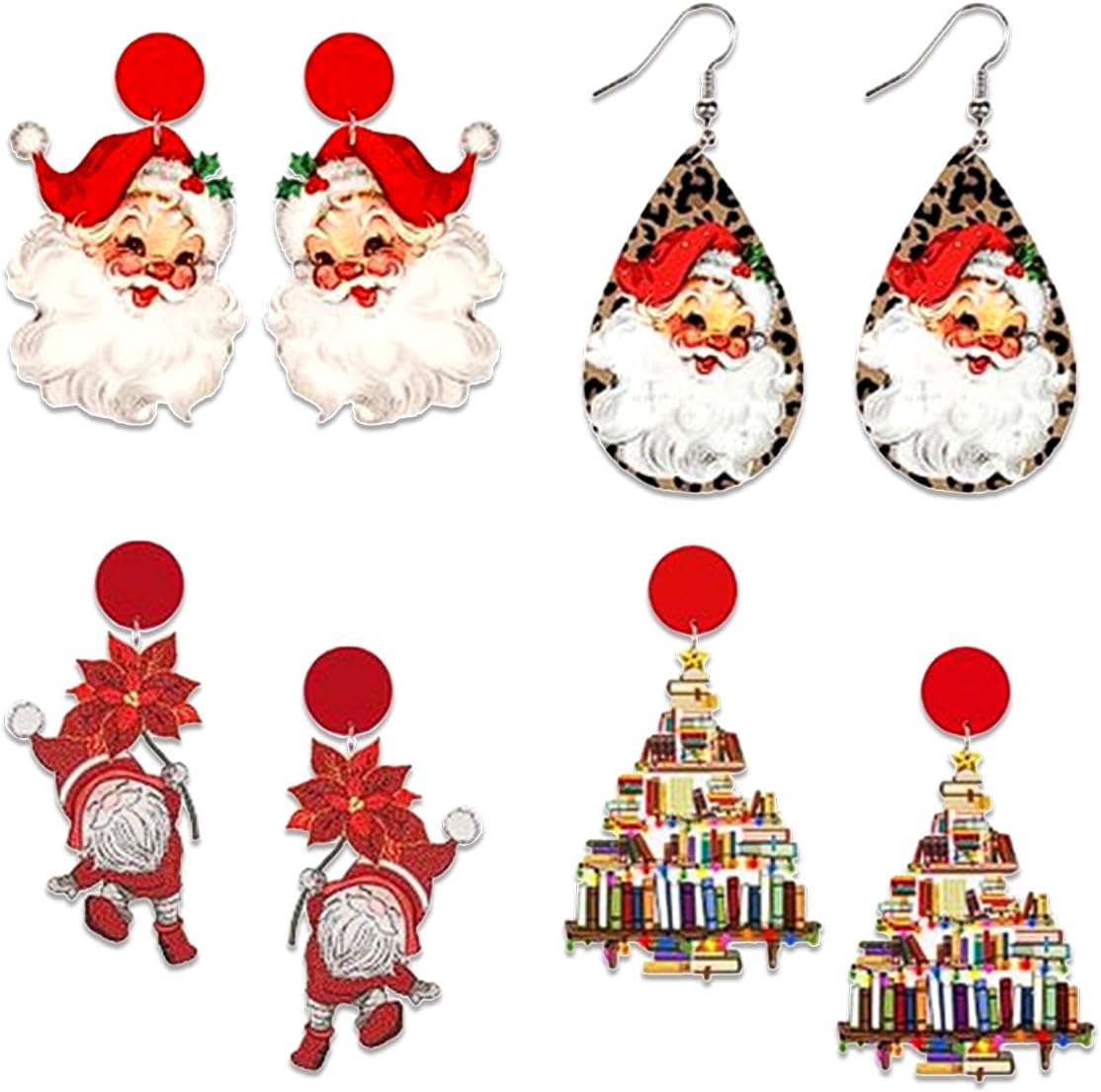 Christmas Wooden Santa Dangle Drop Earrings Set for Women Cute Holiday Earrings Lightweight Wood Round Christmas Stud Tree Xmas Gingerbread Decoration Christmas Accessories Jewelry Gift - 我的商店我的商店我的商店