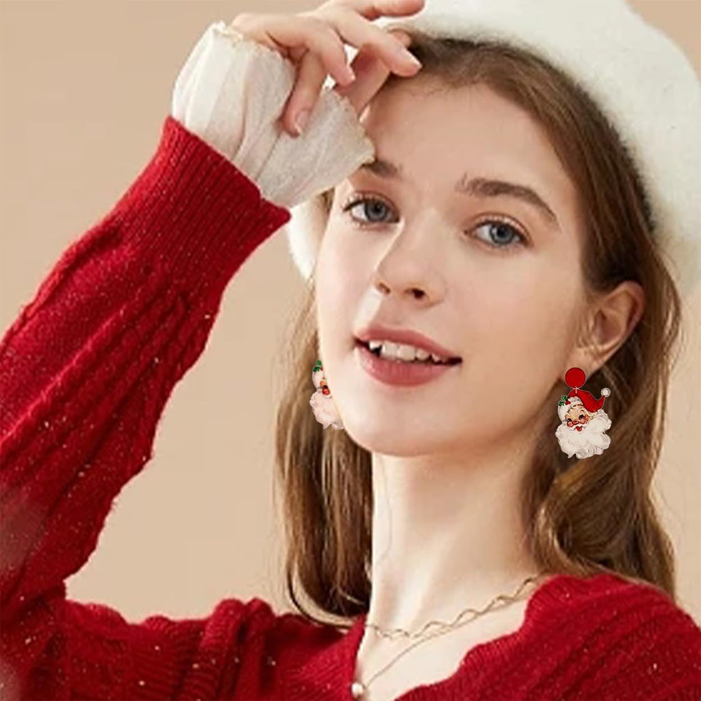 Christmas Wooden Santa Dangle Drop Earrings Set for Women Cute Holiday Earrings Lightweight Wood Round Christmas Stud Tree Xmas Gingerbread Decoration Christmas Accessories Jewelry Gift - 我的商店我的商店我的商店