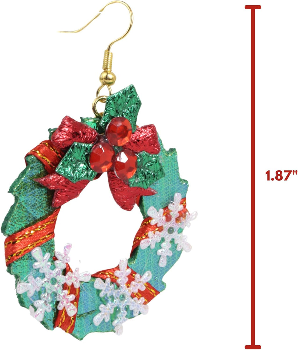 Christmas Wreath Dangle Earrings, Holiday Party Accessory, Festive Jewelry, 1.87 Inches - 我的商店我的商店我的商店