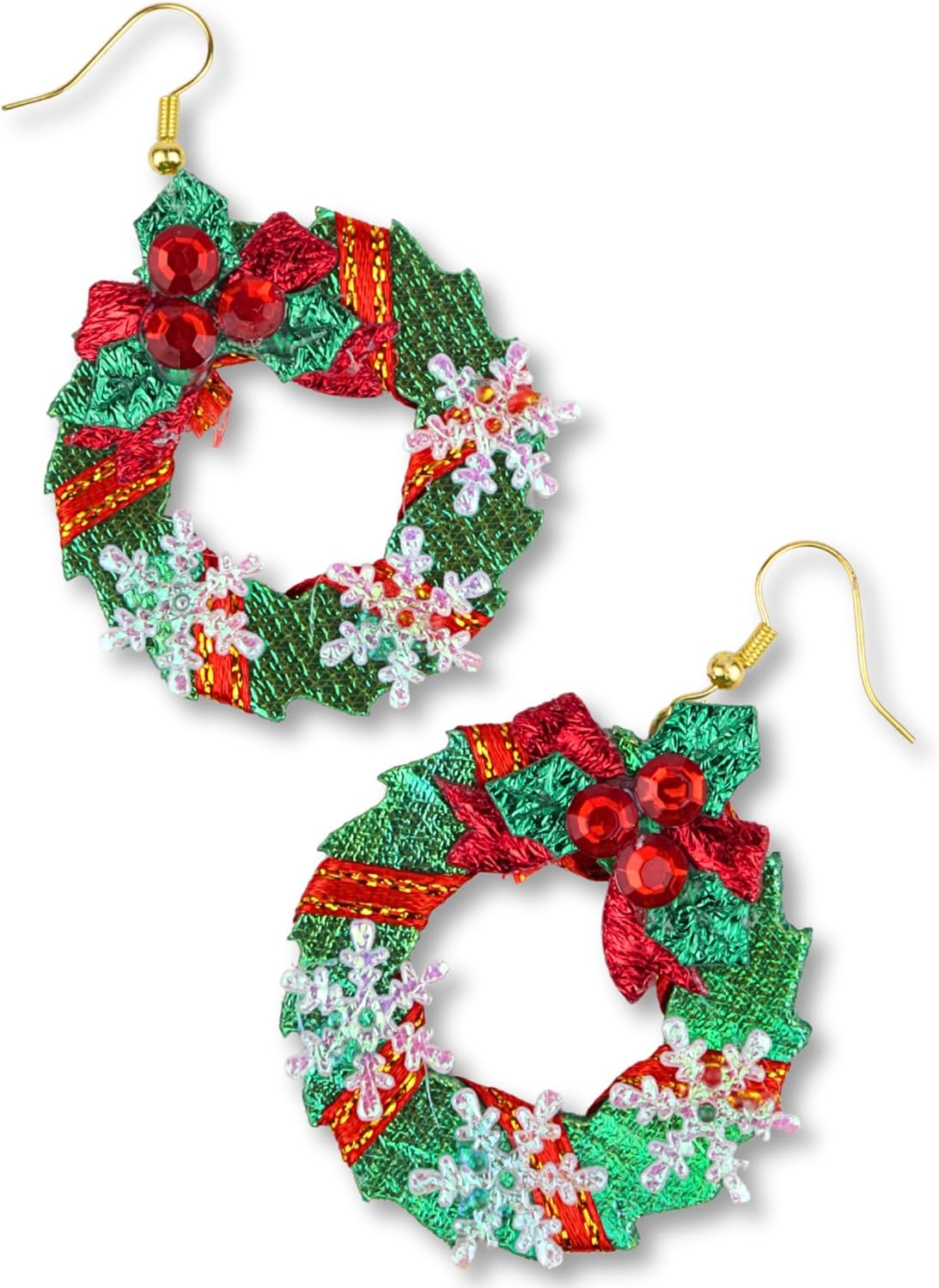 Christmas Wreath Dangle Earrings, Holiday Party Accessory, Festive Jewelry, 1.87 Inches - 我的商店我的商店我的商店