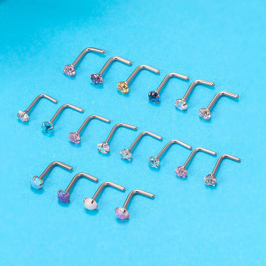Cisyozi 18G 20G Hypoallergenic Nose Rings Studs Surgical Steel Opal Heart Star Nose Stud Cubic Zirconia Nose Piercing Jewelry for Women Men Straight L Shaped Screw Style - QIAO CrystalQIAO CrystalQIAO Crystal