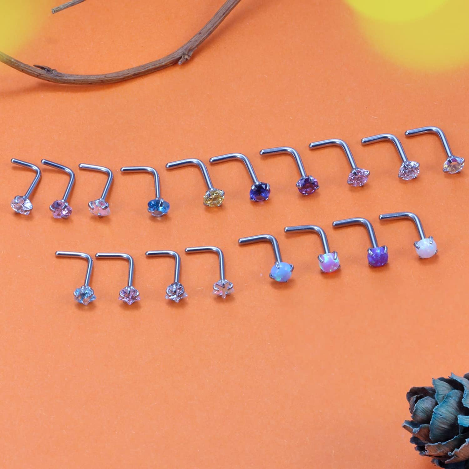 Cisyozi 18G 20G Hypoallergenic Nose Rings Studs Surgical Steel Opal Heart Star Nose Stud Cubic Zirconia Nose Piercing Jewelry for Women Men Straight L Shaped Screw Style - QIAO CrystalQIAO CrystalQIAO Crystal