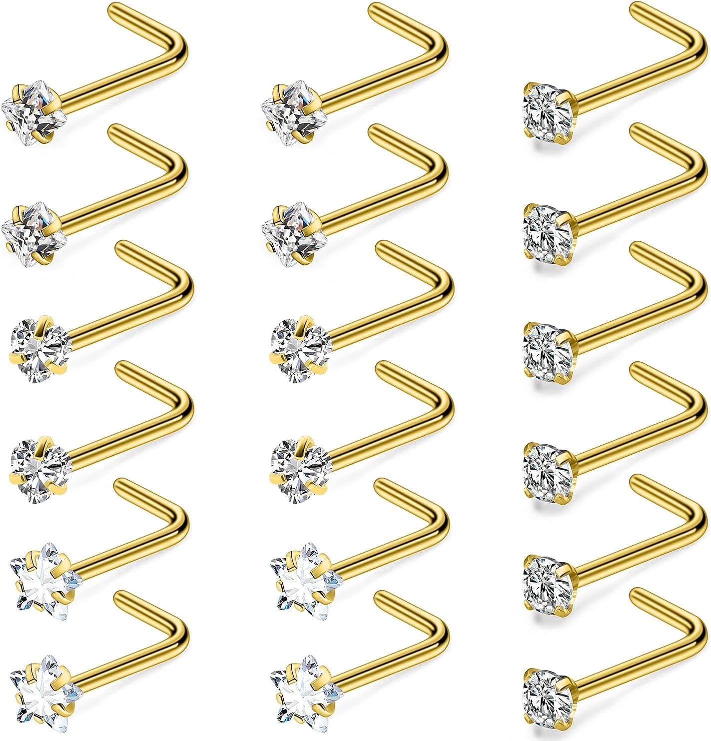 Cisyozi 18G 20G Hypoallergenic Nose Rings Studs Surgical Steel Opal Heart Star Nose Stud Cubic Zirconia Nose Piercing Jewelry for Women Men Straight L Shaped Screw Style - QIAO CrystalQIAO CrystalQIAO Crystal