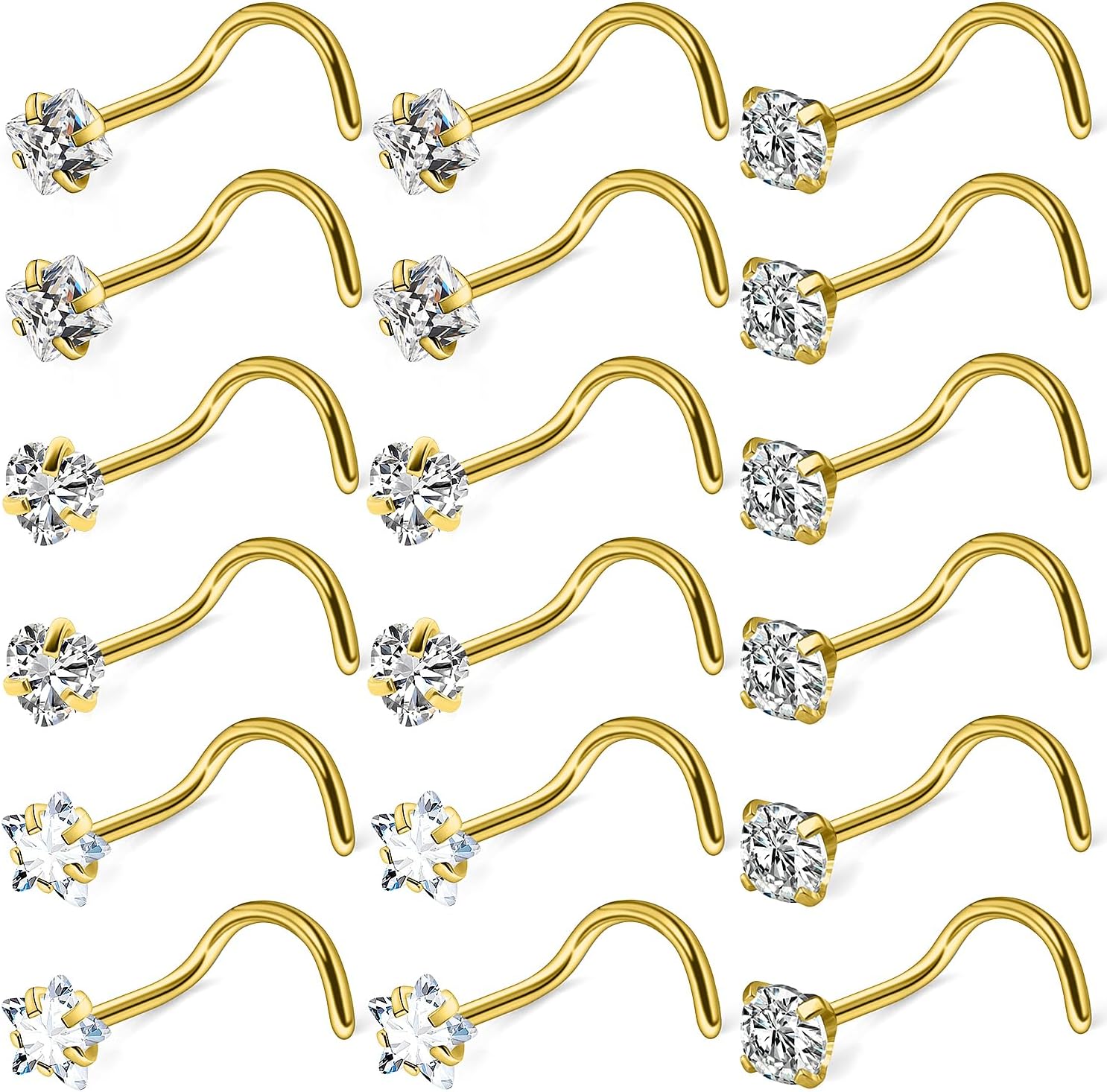 Cisyozi 18G 20G Hypoallergenic Nose Rings Studs Surgical Steel Opal Heart Star Nose Stud Cubic Zirconia Nose Piercing Jewelry for Women Men Straight L Shaped Screw Style - QIAO CrystalQIAO CrystalQIAO Crystal