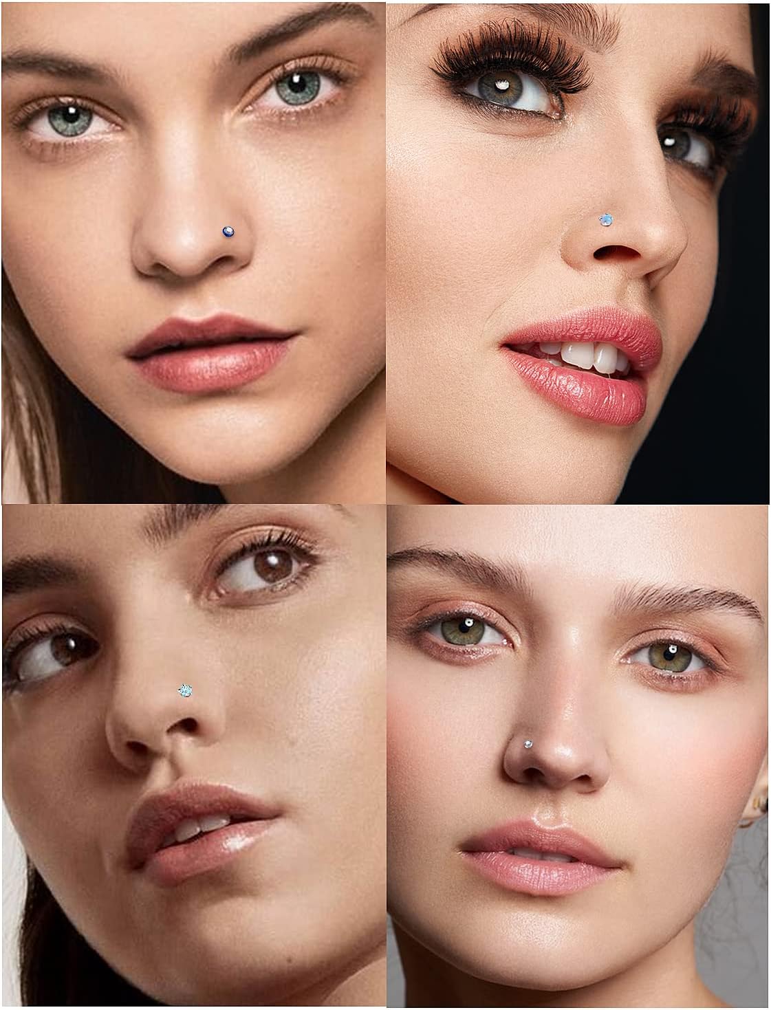 Cisyozi 18G 20G Hypoallergenic Nose Rings Studs Surgical Steel Opal Heart Star Nose Stud Cubic Zirconia Nose Piercing Jewelry for Women Men Straight L Shaped Screw Style - QIAO CrystalQIAO CrystalQIAO Crystal