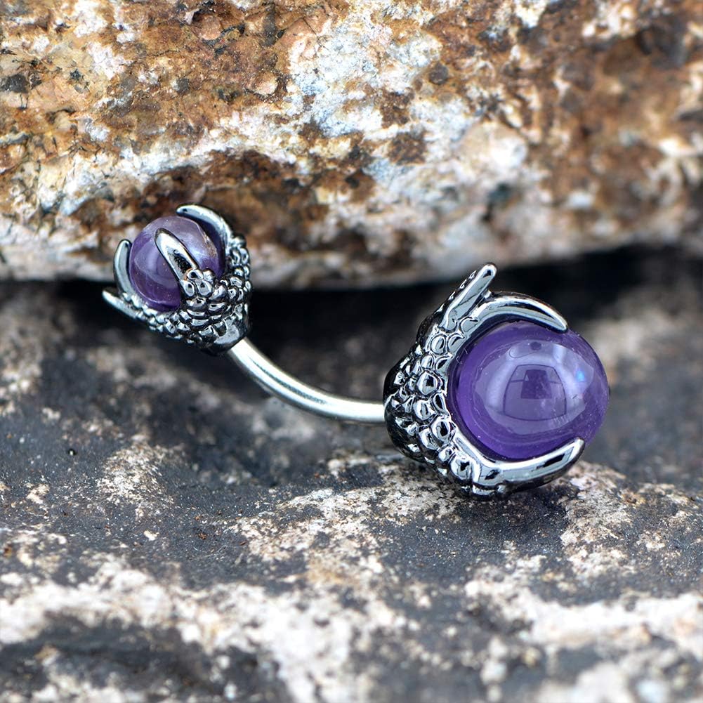 Claw Belly Button Rings 14G Surgical Steel Navel Piercing Jewelry Dragon Claws Holding Natural Stone Navel Belly Ring - 我的商店我的商店我的商店