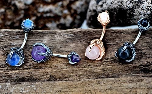 Claw Belly Button Rings 14G Surgical Steel Navel Piercing Jewelry Dragon Claws Holding Natural Stone Navel Belly Ring - 我的商店我的商店我的商店