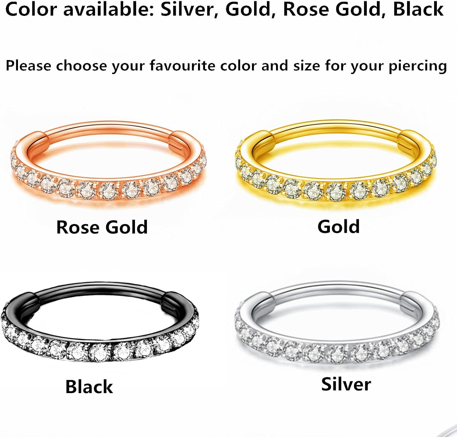 Clear CZ Nose Rings & Earrings - 316L Surgical Steel - Cartilage, Conch, Daith, Helix, Rook, Tragus, Lobe & Snug Body Piercing Jewelry - 20G, 18G - QIAO CrystalQIAO CrystalQIAO Crystal