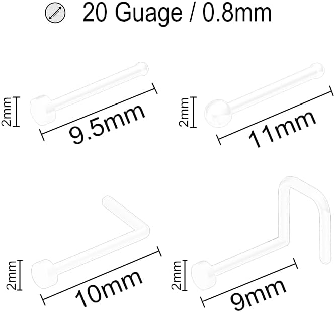 Clear Nose Ring Bioflex Nose Rings Studs L Shaped Corkscrew Nose Rings Body Piercing Jewelry for Women Men Nose Piercings Nose Stud Nose Piercing Men's Body Piercing Retainers - QIAO CrystalQIAO CrystalQIAO Crystal