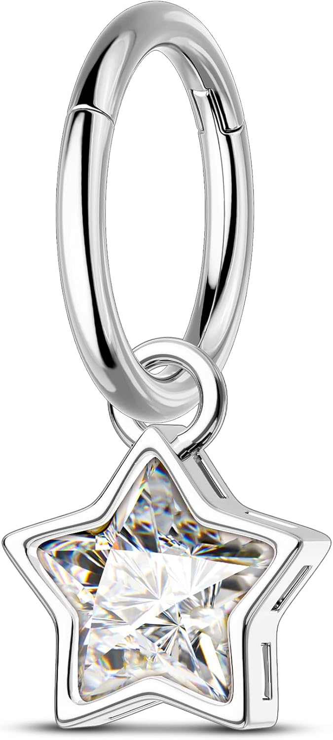 Clicker Belly Button Rings 14G Dangle Star Belly Nagel Rings for Women Surgical Steel Belly Navel Button Piercing 8/10MM - 我的商店我的商店我的商店