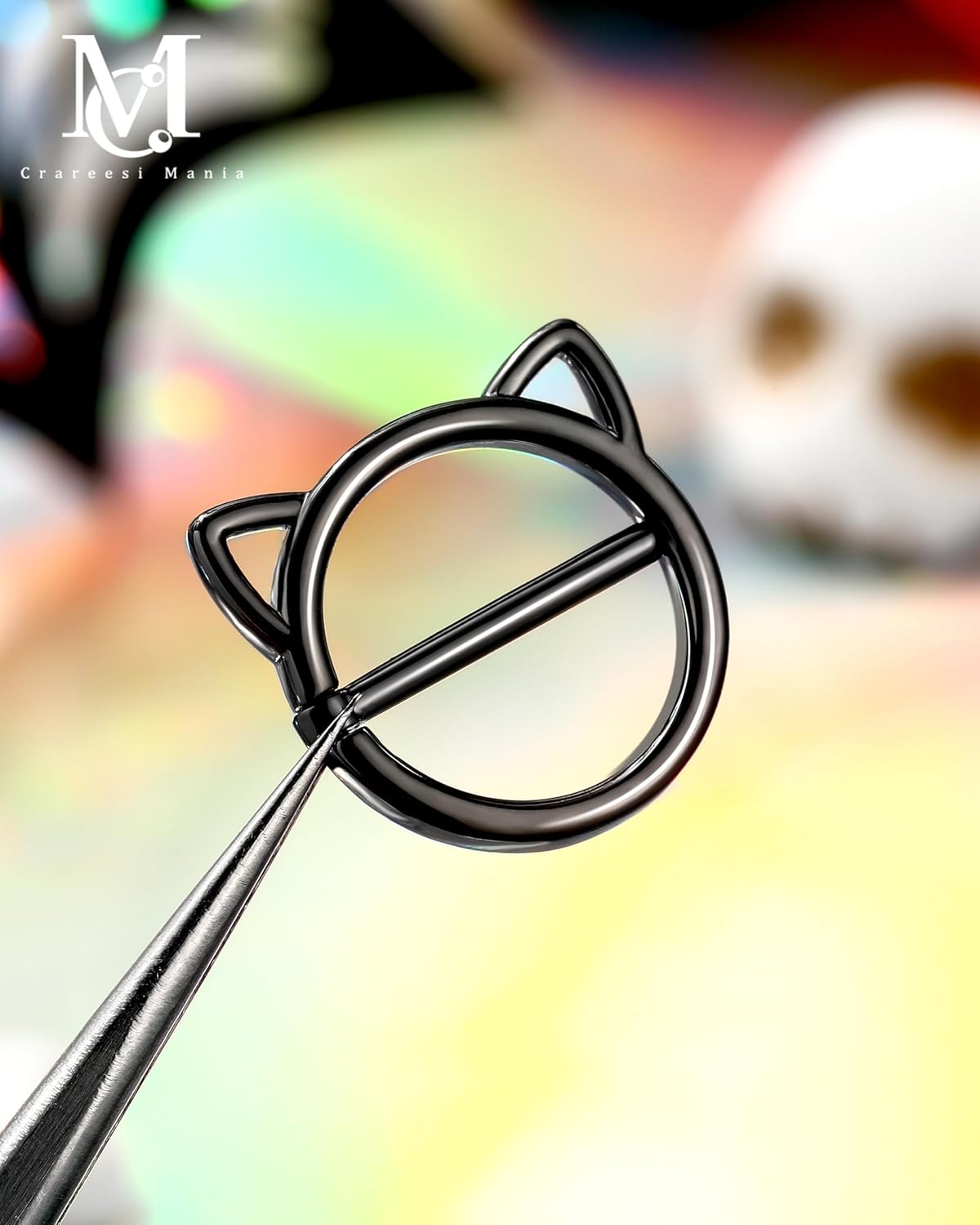 CM Crareesi Mania Black Nipple Rings, 316L Surgical Steel Nipple Piercing Jewelry, 14G Cat Nipple Clicker Ring for Women - QIAO CrystalQIAO CrystalQIAO Crystal