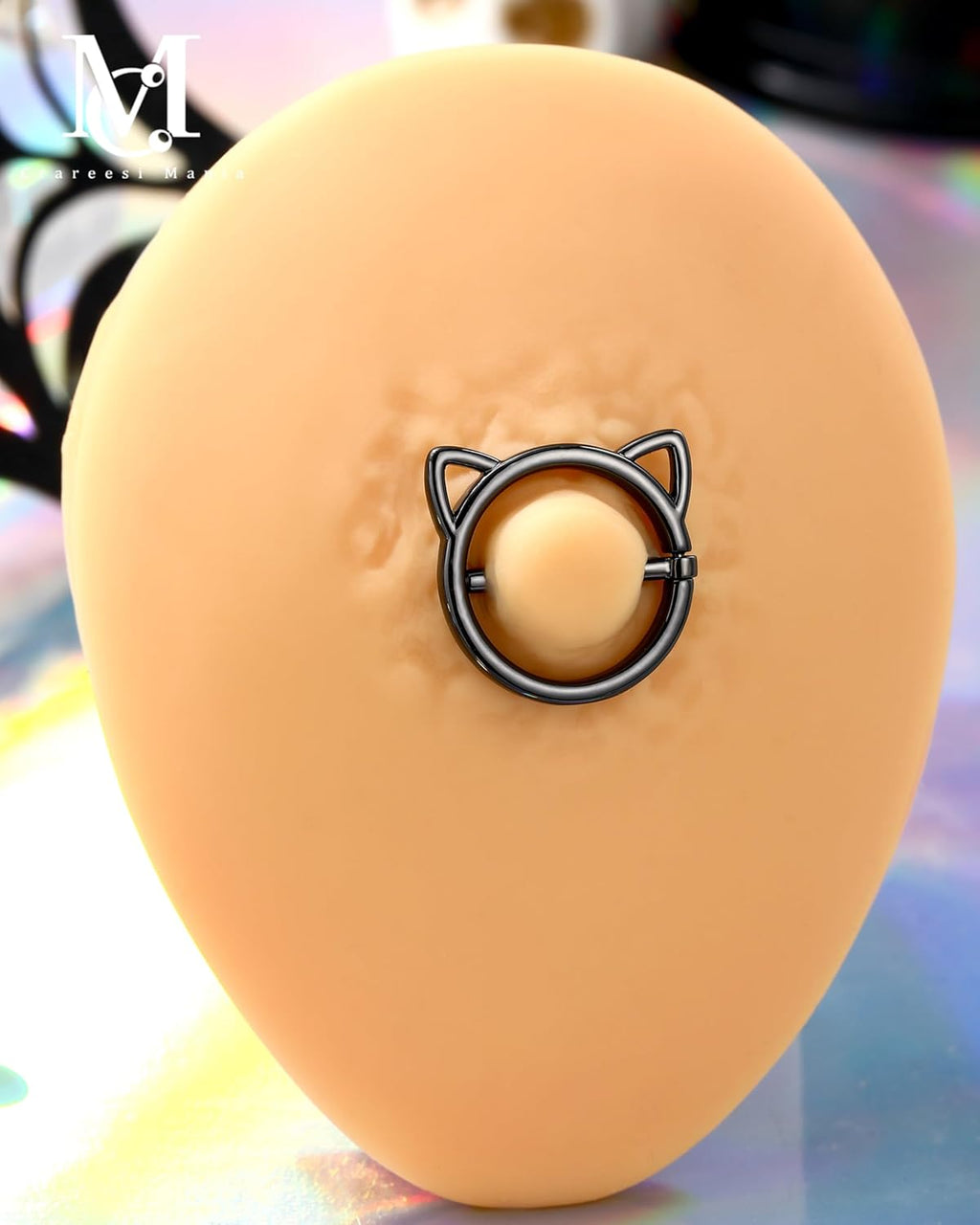 CM Crareesi Mania Black Nipple Rings, 316L Surgical Steel Nipple Piercing Jewelry, 14G Cat Nipple Clicker Ring for Women - QIAO CrystalQIAO CrystalQIAO Crystal