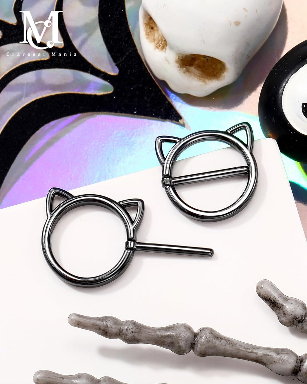 CM Crareesi Mania Black Nipple Rings, 316L Surgical Steel Nipple Piercing Jewelry, 14G Cat Nipple Clicker Ring for Women - QIAO CrystalQIAO CrystalQIAO Crystal