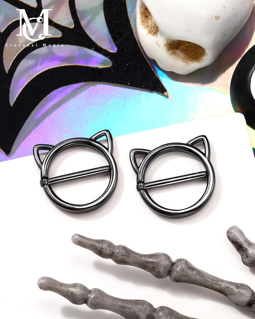 CM Crareesi Mania Black Nipple Rings, 316L Surgical Steel Nipple Piercing Jewelry, 14G Cat Nipple Clicker Ring for Women - QIAO CrystalQIAO CrystalQIAO Crystal