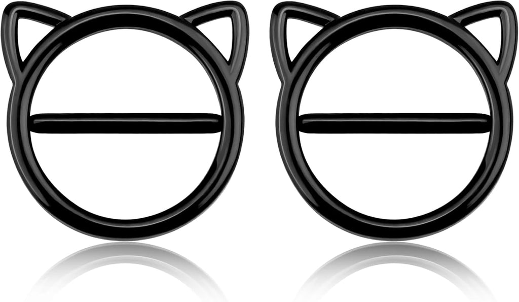 CM Crareesi Mania Black Nipple Rings, 316L Surgical Steel Nipple Piercing Jewelry, 14G Cat Nipple Clicker Ring for Women - QIAO CrystalQIAO CrystalQIAO Crystal