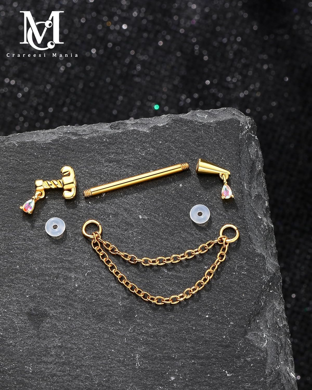 CM Crareesi Mania Dagger Nipple Ring 316L Stainless Steel Dangle Chain Nipple Piercing Jewelry 14G Gold Nipple Barbells for Women - QIAO CrystalQIAO CrystalQIAO Crystal