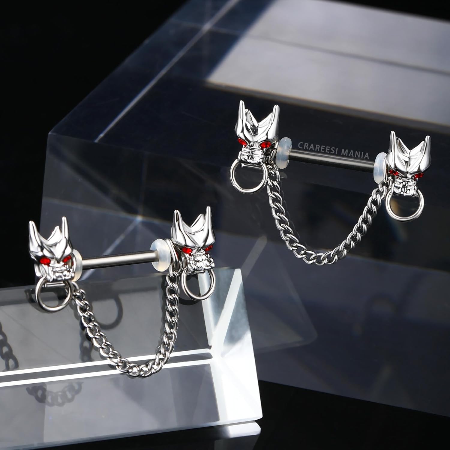 CM Crareesi Mania Dragon Nipple Rings Chain Nipple Piercing Jewelry 316L Stainless Steel Nipple Jewelry for Men Women Red CZ Nipple Barbell 14G Nipple Jewelry, US - CMNV0036 - QIAO CrystalQIAO CrystalQIAO Crystal