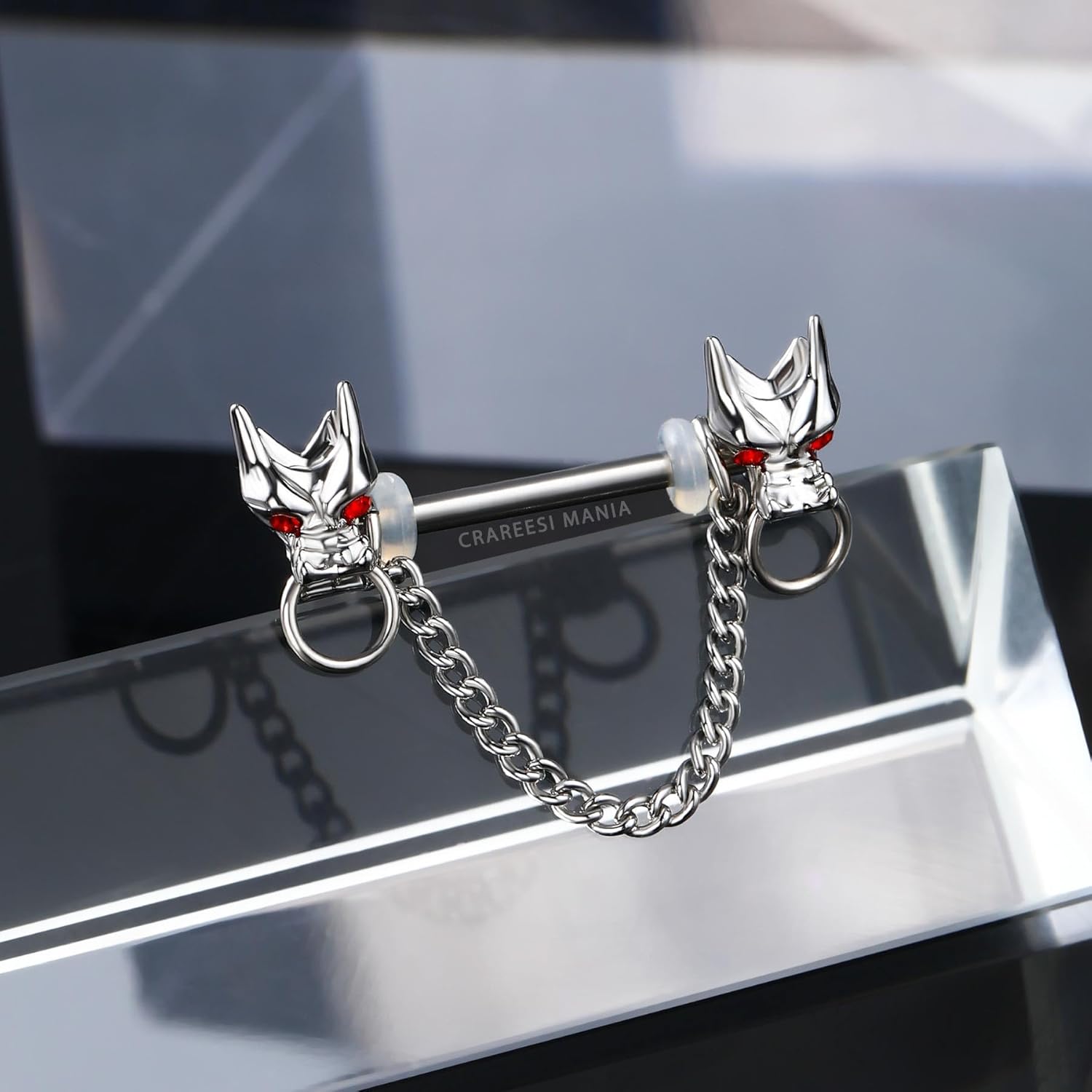 CM Crareesi Mania Dragon Nipple Rings Chain Nipple Piercing Jewelry 316L Stainless Steel Nipple Jewelry for Men Women Red CZ Nipple Barbell 14G Nipple Jewelry, US - CMNV0036 - QIAO CrystalQIAO CrystalQIAO Crystal