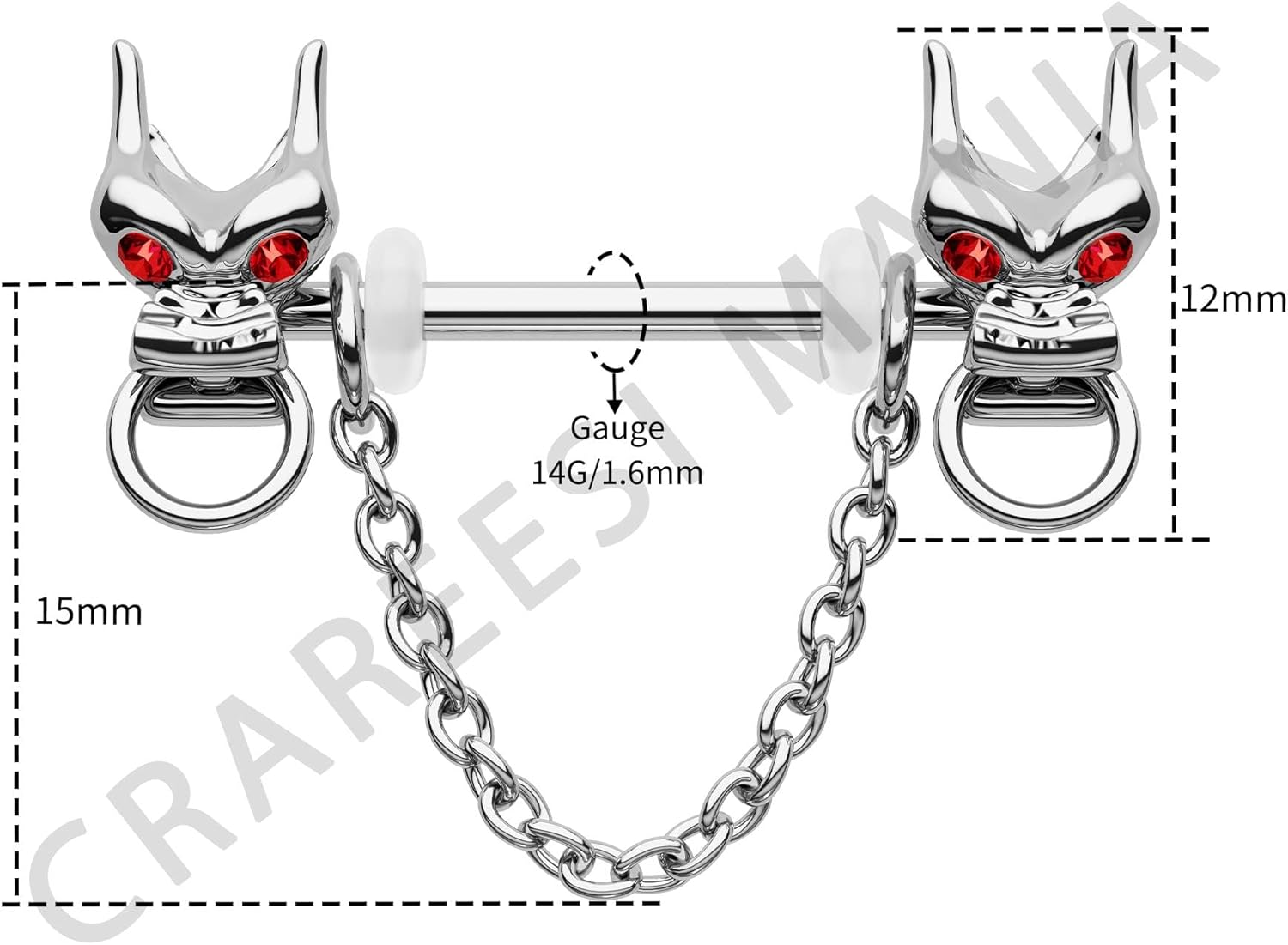 CM Crareesi Mania Dragon Nipple Rings Chain Nipple Piercing Jewelry 316L Stainless Steel Nipple Jewelry for Men Women Red CZ Nipple Barbell 14G Nipple Jewelry, US - CMNV0036 - QIAO CrystalQIAO CrystalQIAO Crystal
